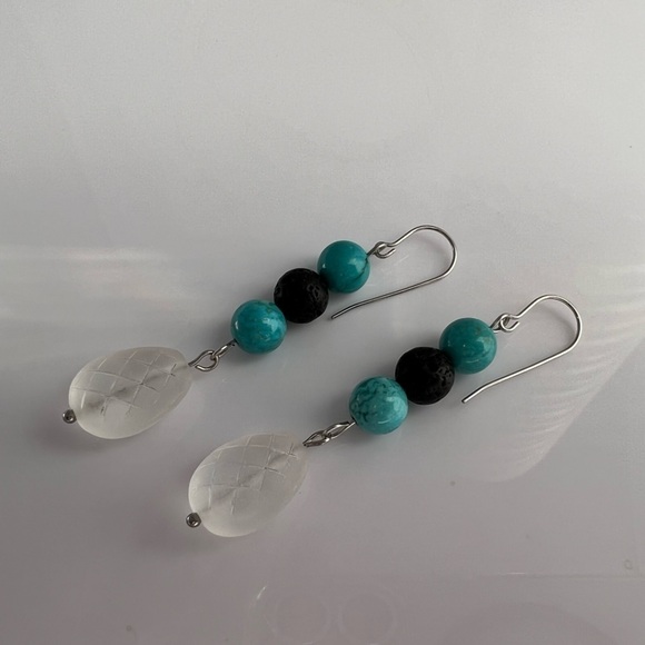 TURQUOISE & Lava Stone Beaded Stainless Steel Earrings - Picture 4 of 10